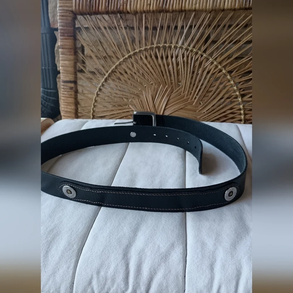 Vintage Remington 12 Gauge Black Leather Belt with Silver Buckle
